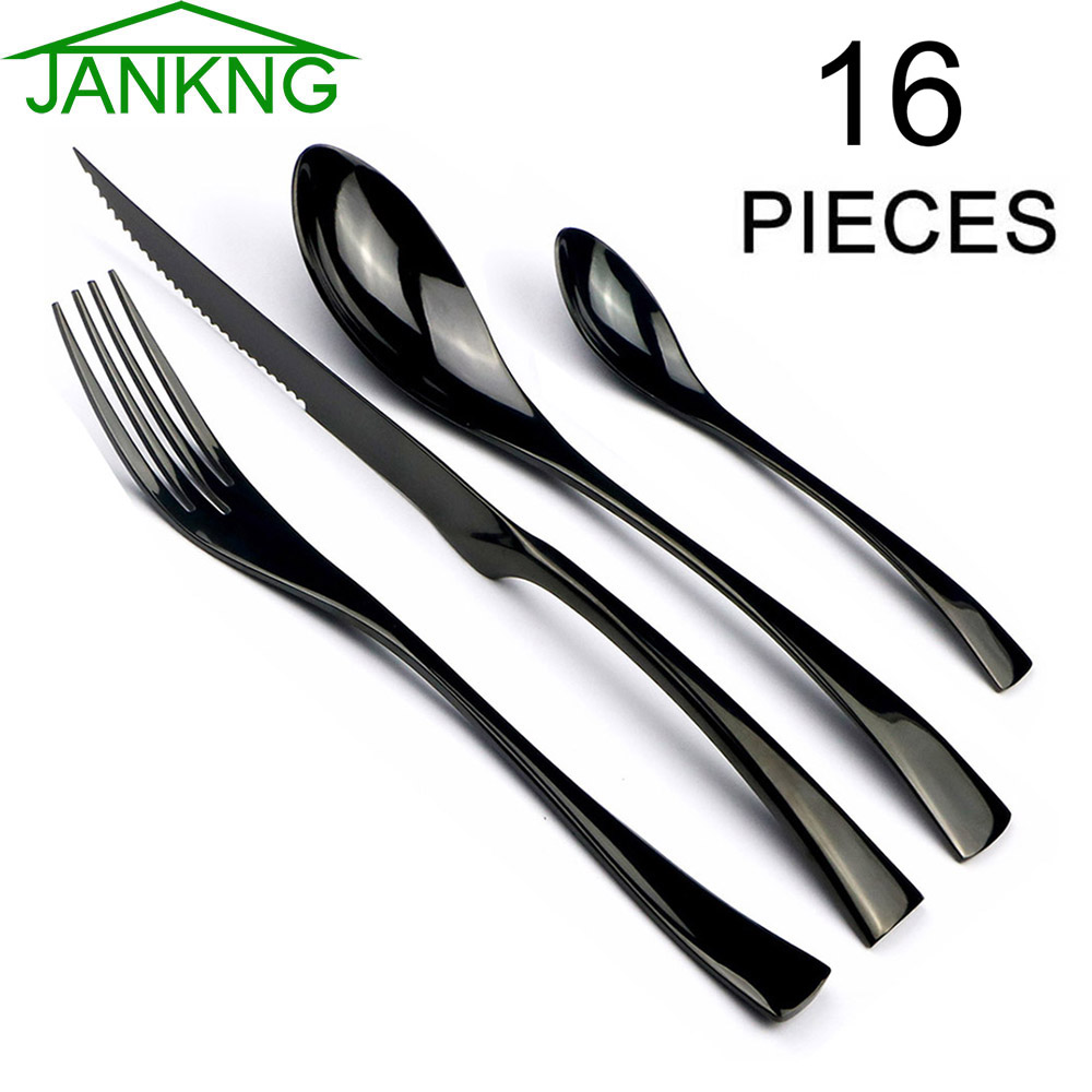 Commercial Kitchen Knife Set - JANKNG 16Pcs Stainless Steel Dinnerware Set