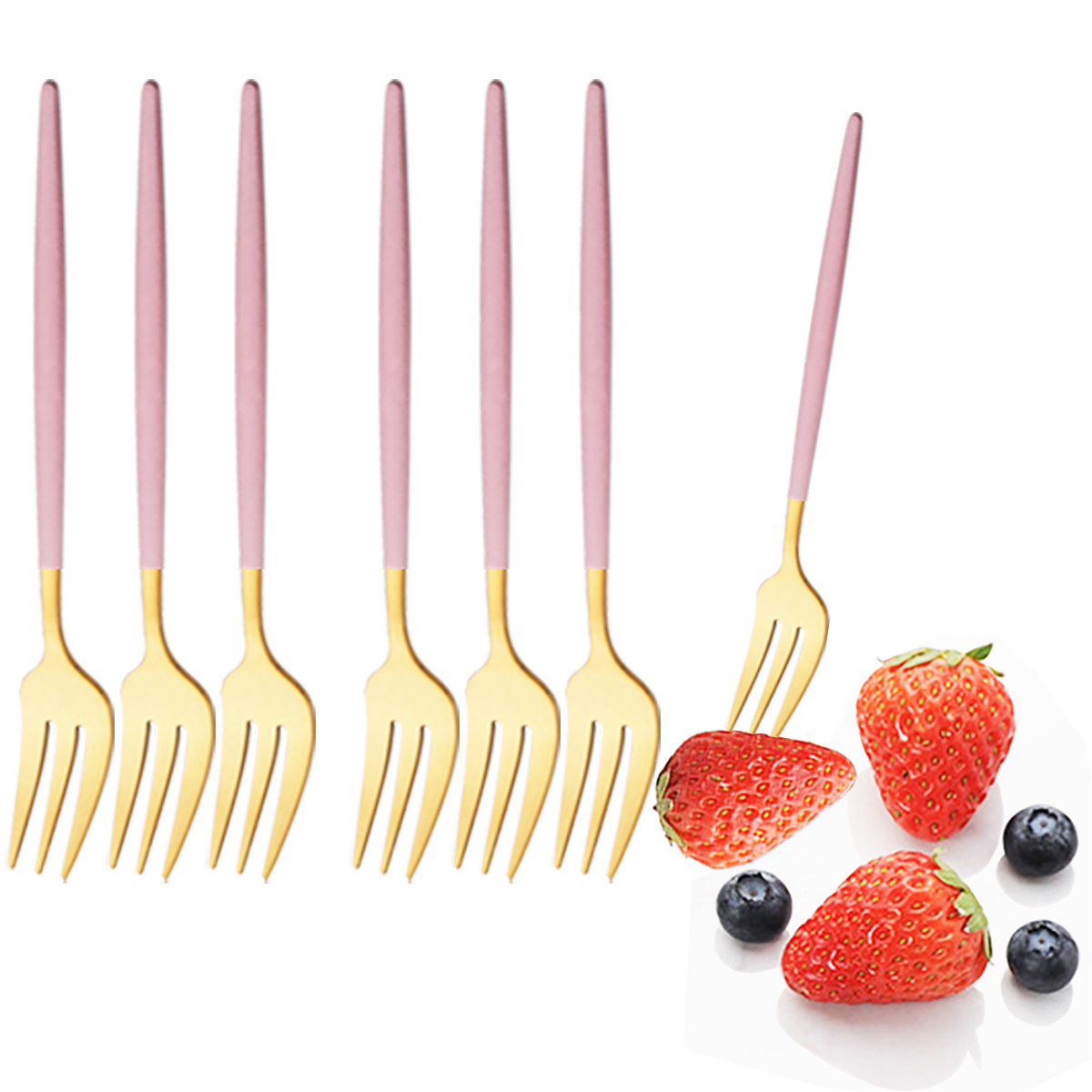 Commercial Kitchen Knife Set - 6Pcs Pink Gold Dinnerware Set Stainless