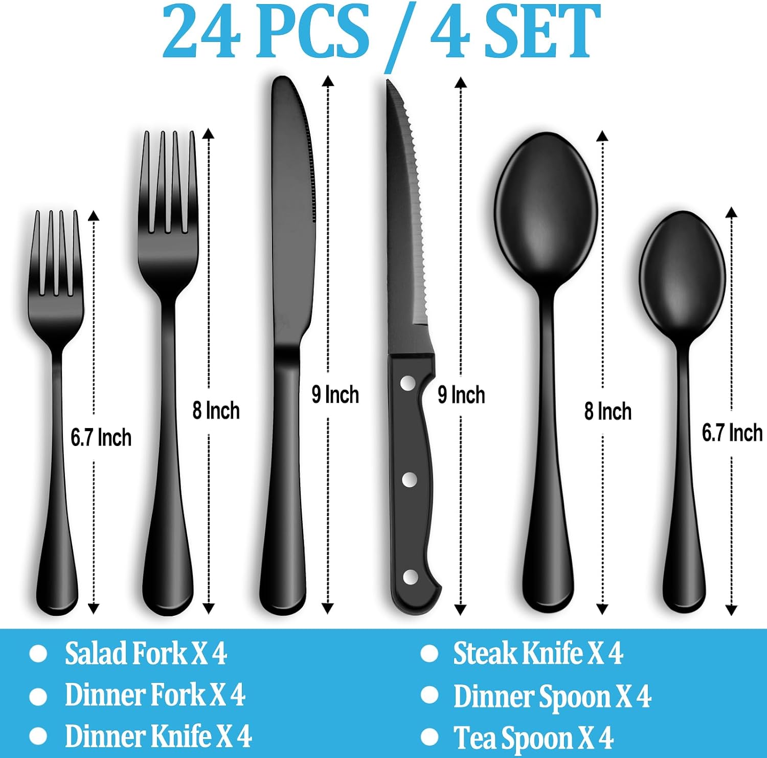 24/48 Pcs Black Silverware Set - đánh giá và giá Commercial Kitchen Knife Set