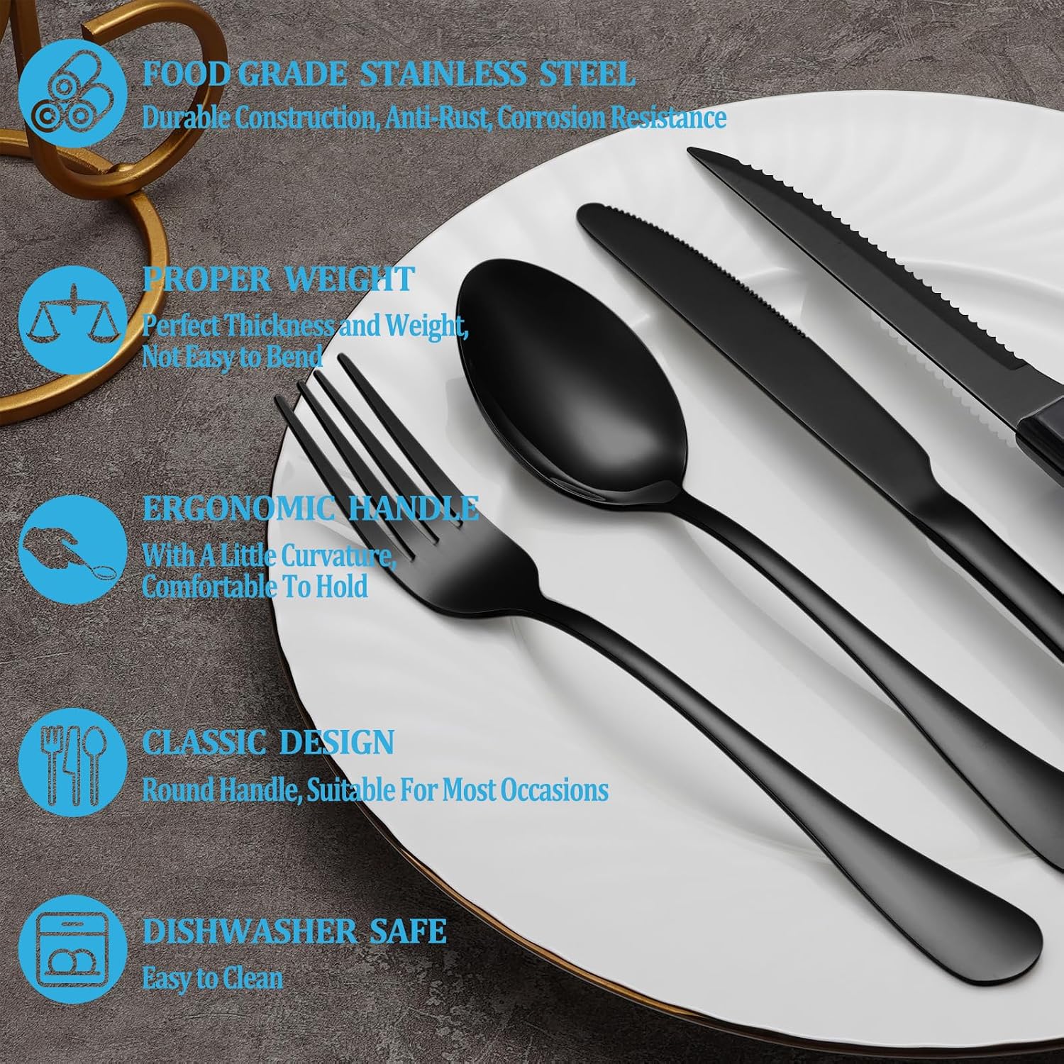 24/48 Pcs Black Silverware Set - đánh giá và giá Commercial Kitchen Knife Set