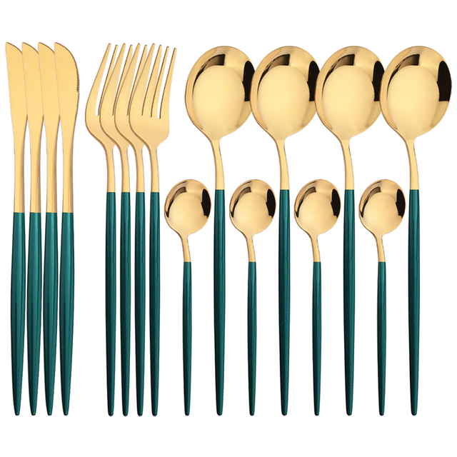 16Pcs Green Gold Dinnerware St - đánh giá và giá Commercial Kitchen Knife Set